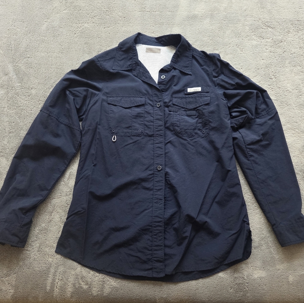 Columbia PFG Lightweight Navy Button-Up Shirt Size Medium